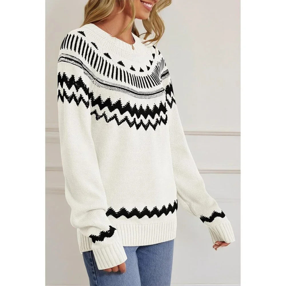 Women's Acrylic Color Block Sweater Crew Neck Long Sleeve Fall Winter Top